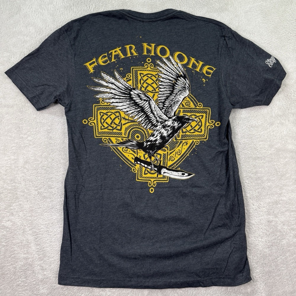 NEW Zero Foxtrot T-Shirt Mens Small Gray Skull Fear No One Crow Knife Cross